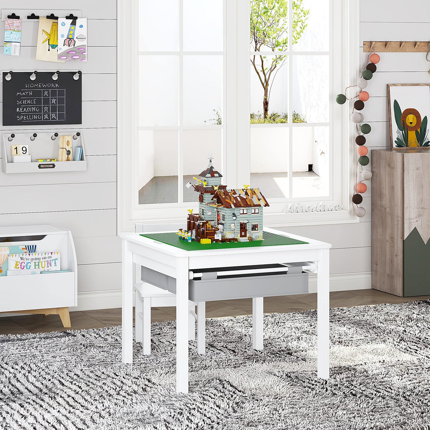 UTEX 2 in 1 Kids Construction Play Table with Storage (White)