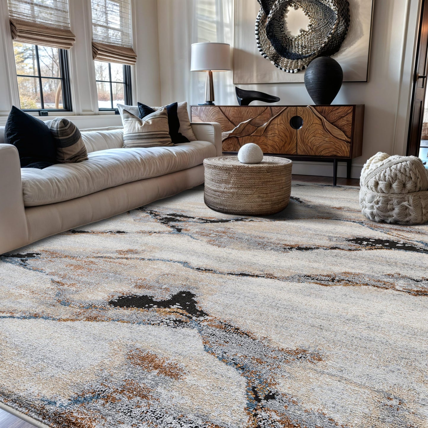 Rugshop Contemporary Gray Striated Area Rug Durable, Kid & Pet Friendly 5' x 7' Ideal for Under Coffee Tables, Dining Sets, or Home Offices