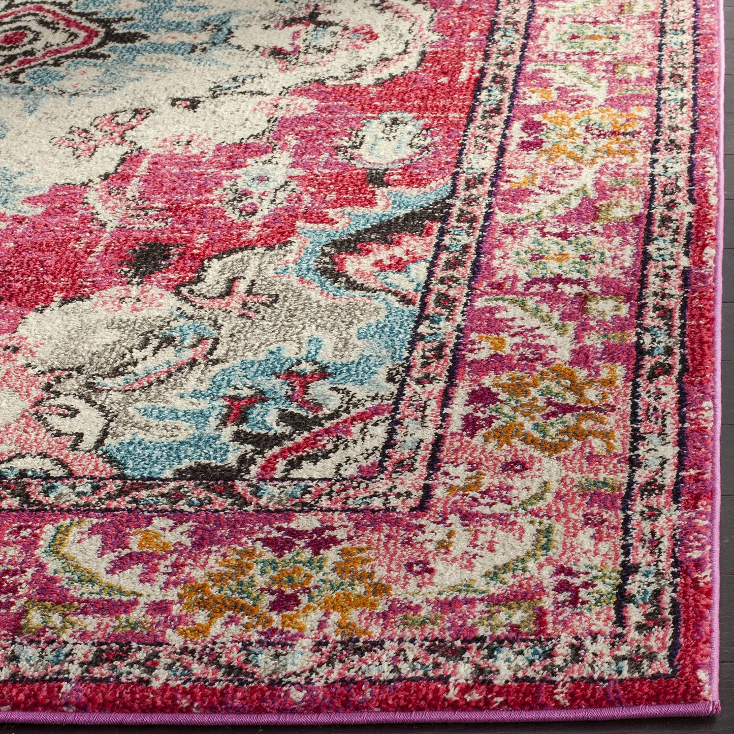 SAFAVIEH Monaco Collection Runner Rug - 2'2" x 14', Pink & Multi, Non-Shedding & Easy to Clean, Distressed Medallion Design, Ideal for Hallway, Foyer, Entryway, Kitchen, Bedroom (MNC243D)