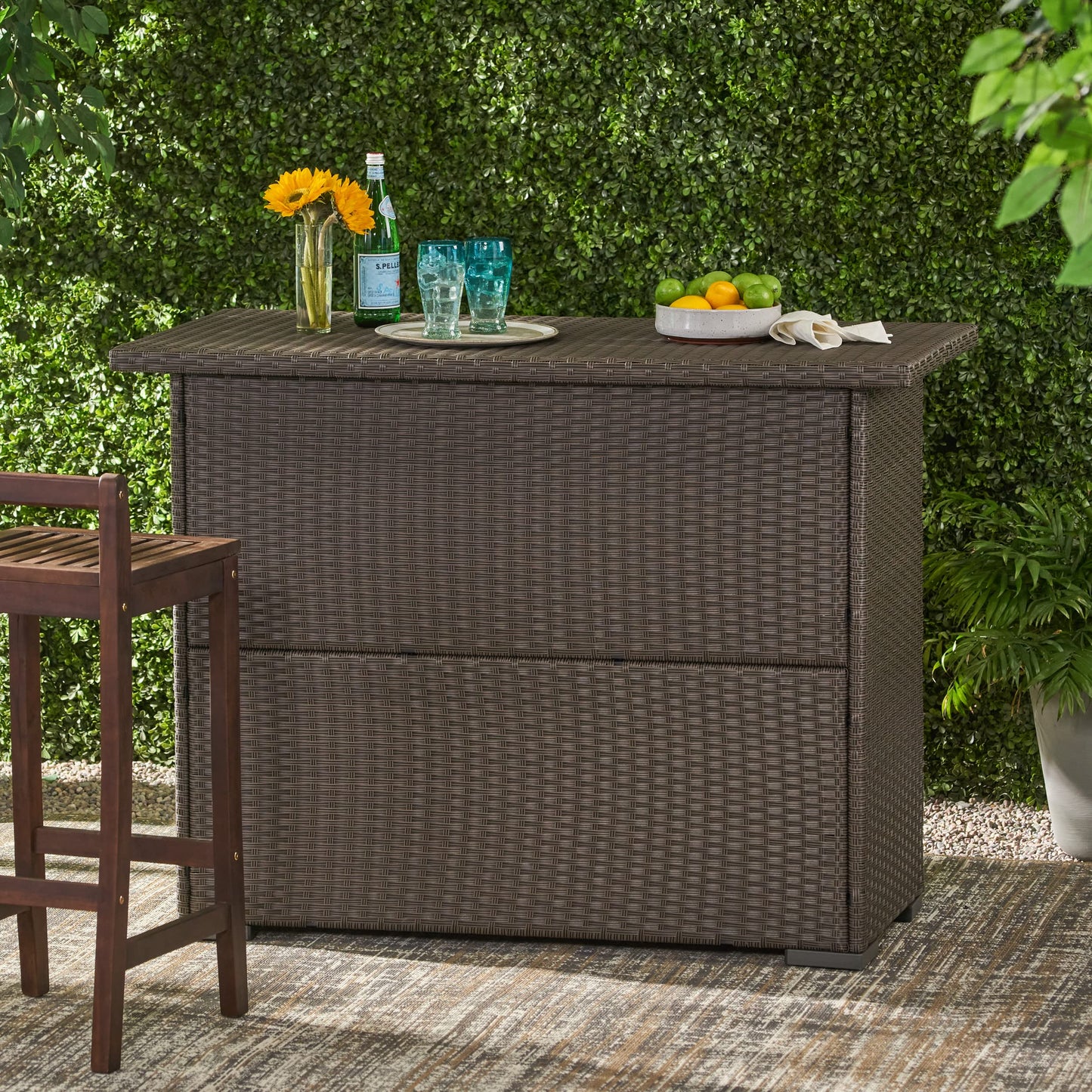 Christopher Knight Home Trinidad PE Bar, Dark Brown, Dimensions: 51.50”L x 25.15”W x 39.00”H