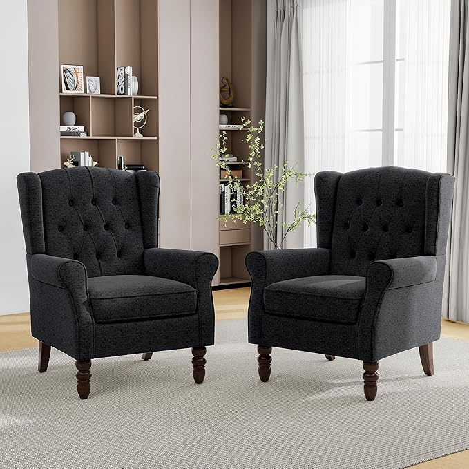 Mid-Century Modern 2-Piece Wingback Chair Set
