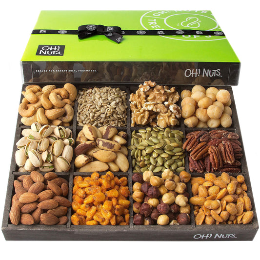 Oh! Nuts 12 Variety Nuts Gift Basket - Healthy Gift Baskets - Gourmet Assorted Nuts Tray - Gift Box for Holiday, Movie Night, Corporate, Families - Gift Ideas for Men and Women