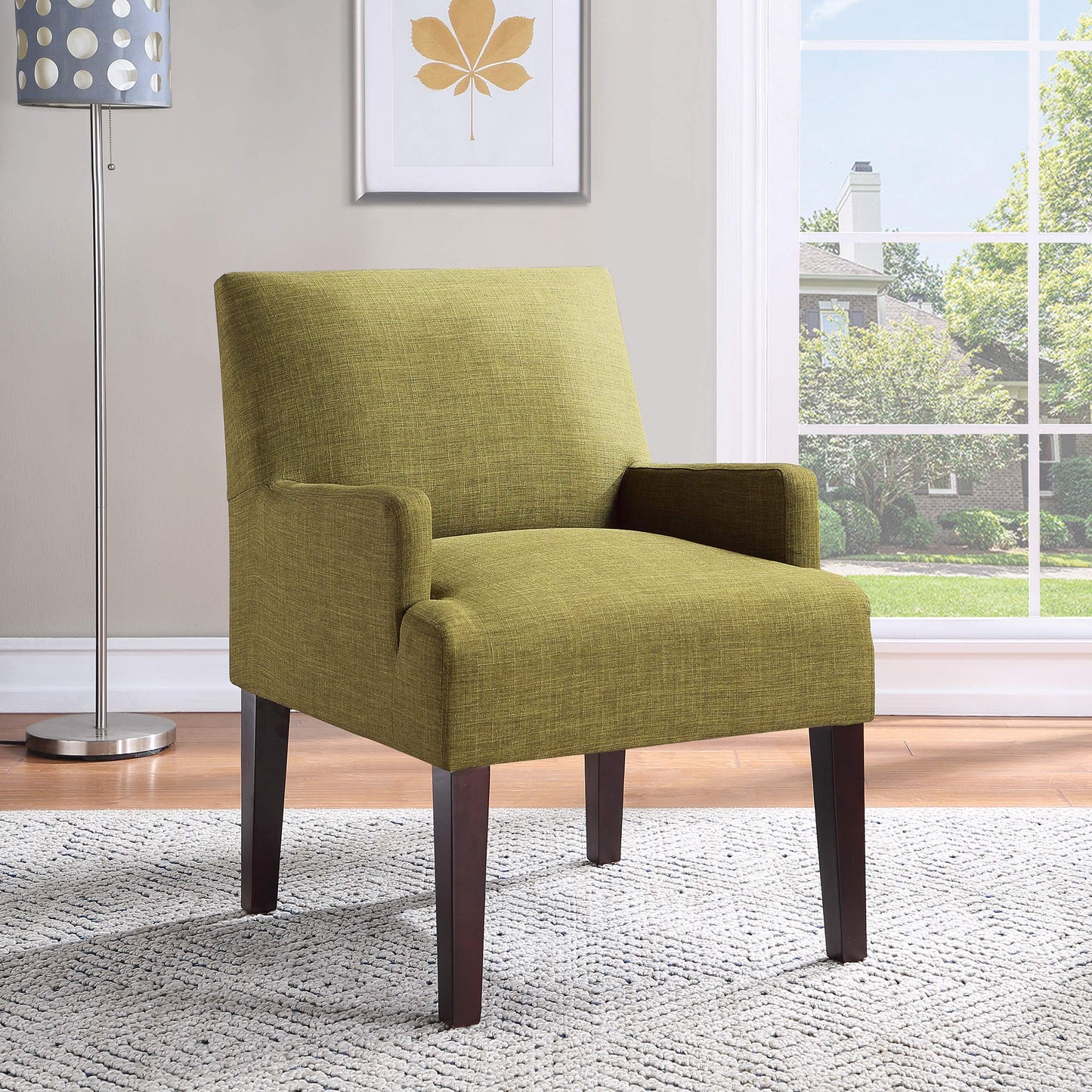 OSP Home Furnishings Main Street Upholstered Guest Chair with Espresso Finish Accents, Green Fabric