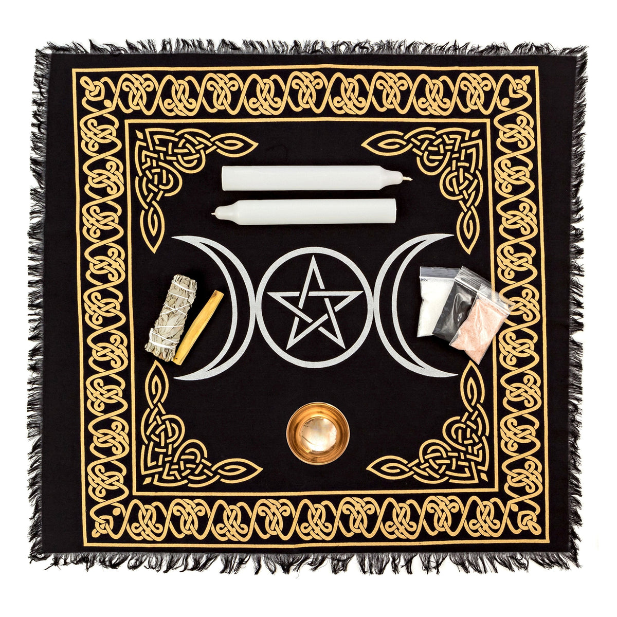 Witchcraft Supplies Starter Kit - 8pc Altar Supplies for Beginners, Spiritual Room Decor, Witchy Gifts - with Tree of Life Offering Bowl, White Sage, Palo Santo, Candles - Alternative Imagination