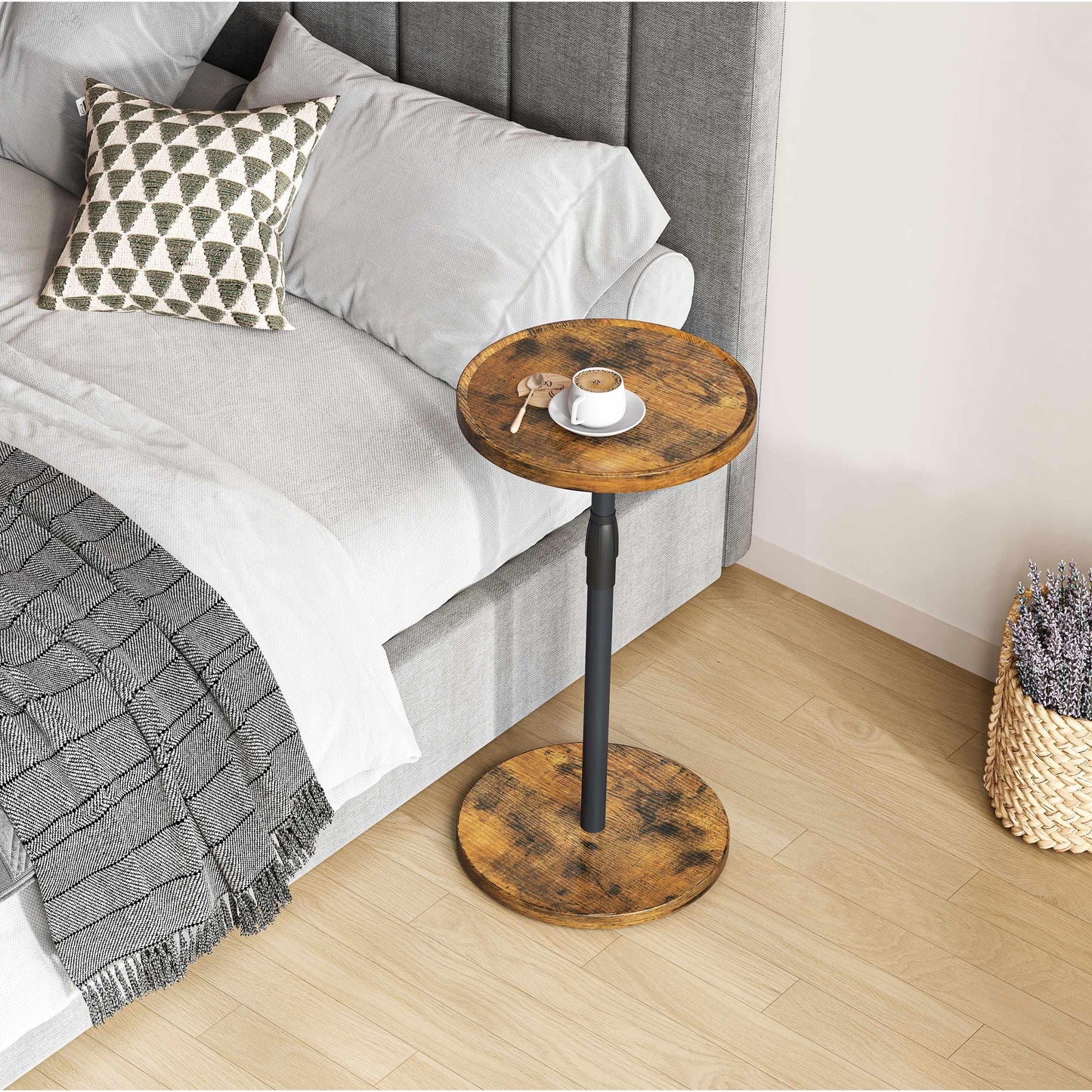 IRCPEN Adjustable Round Side Table, Small End Table, Pedestal Drink Table for Small Spaces, Tall Round Nightstand for Living Room Bedroom Sofa Couch, Rustic Brown ET-010RB