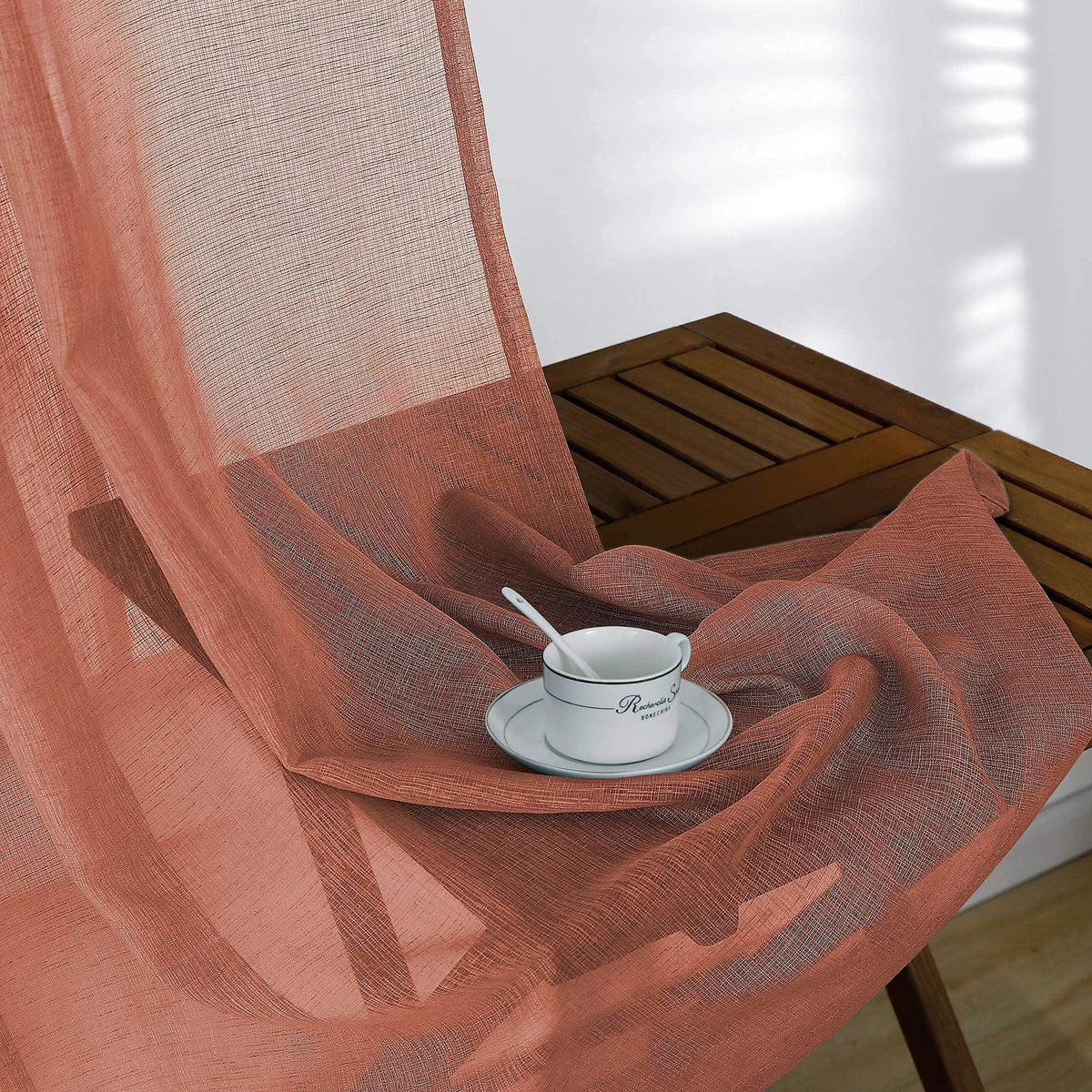 KOUFALL Rustic Curtains for Cabin Living Room 63 Inch Length 2 Panels Set,Farmhouse Sheer Boho Western Curtains for Bedroom 63 Inches Long,Terra Cotta Terracotta Rust Copper Orange