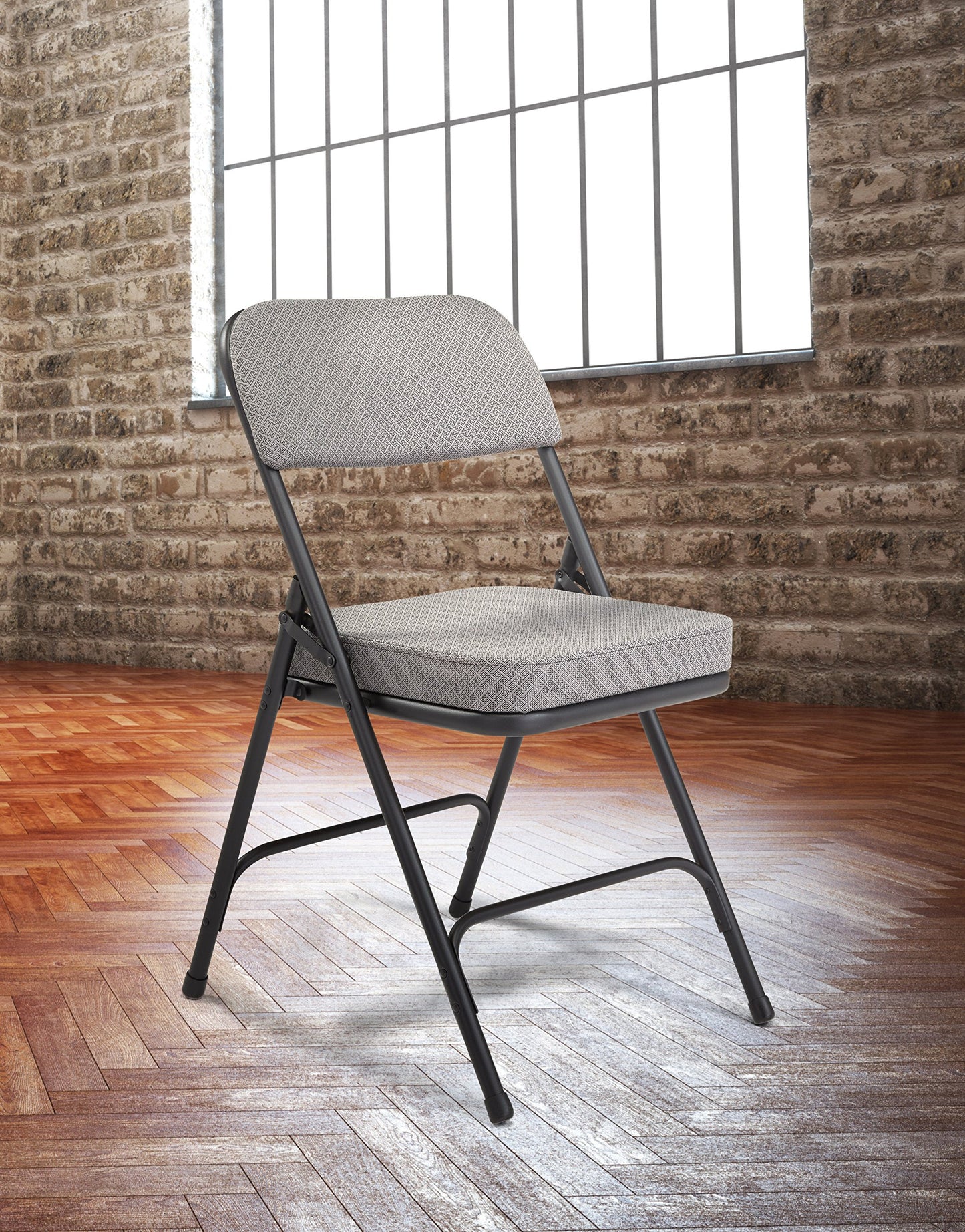 National Public Seating 3200 Series Steel Frame Upholstered Premium Fabric Seat and Back Folding Chair with Double Brace, 300 lbs Capacity, Charcoal Gray/Black (Carton of 2)