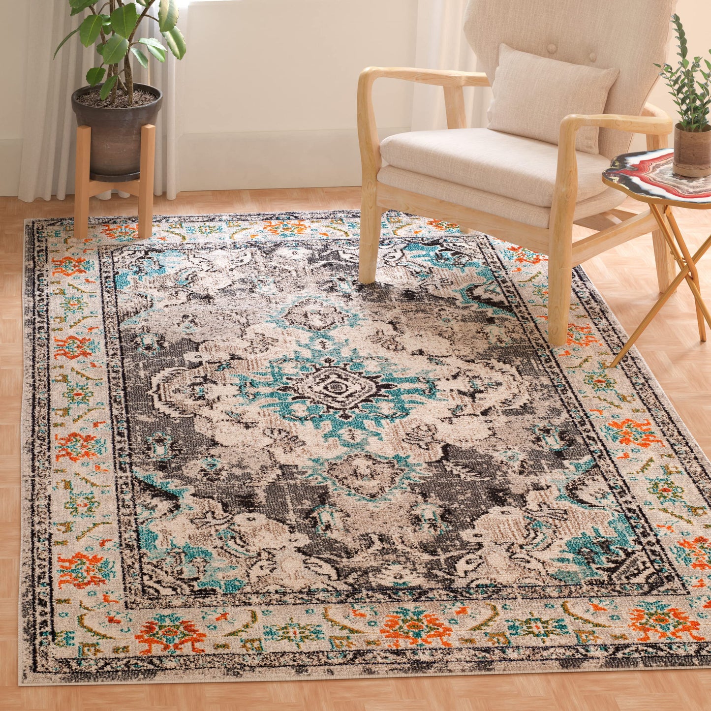 SAFAVIEH Monaco Collection Runner Rug - 2'2" x 14', Grey & Light Blue, Non-Shedding & Easy to Clean, Distressed Medallion Design, Ideal for Hallway, Foyer, Entryway, Kitchen, Bedroom (MNC243G)
