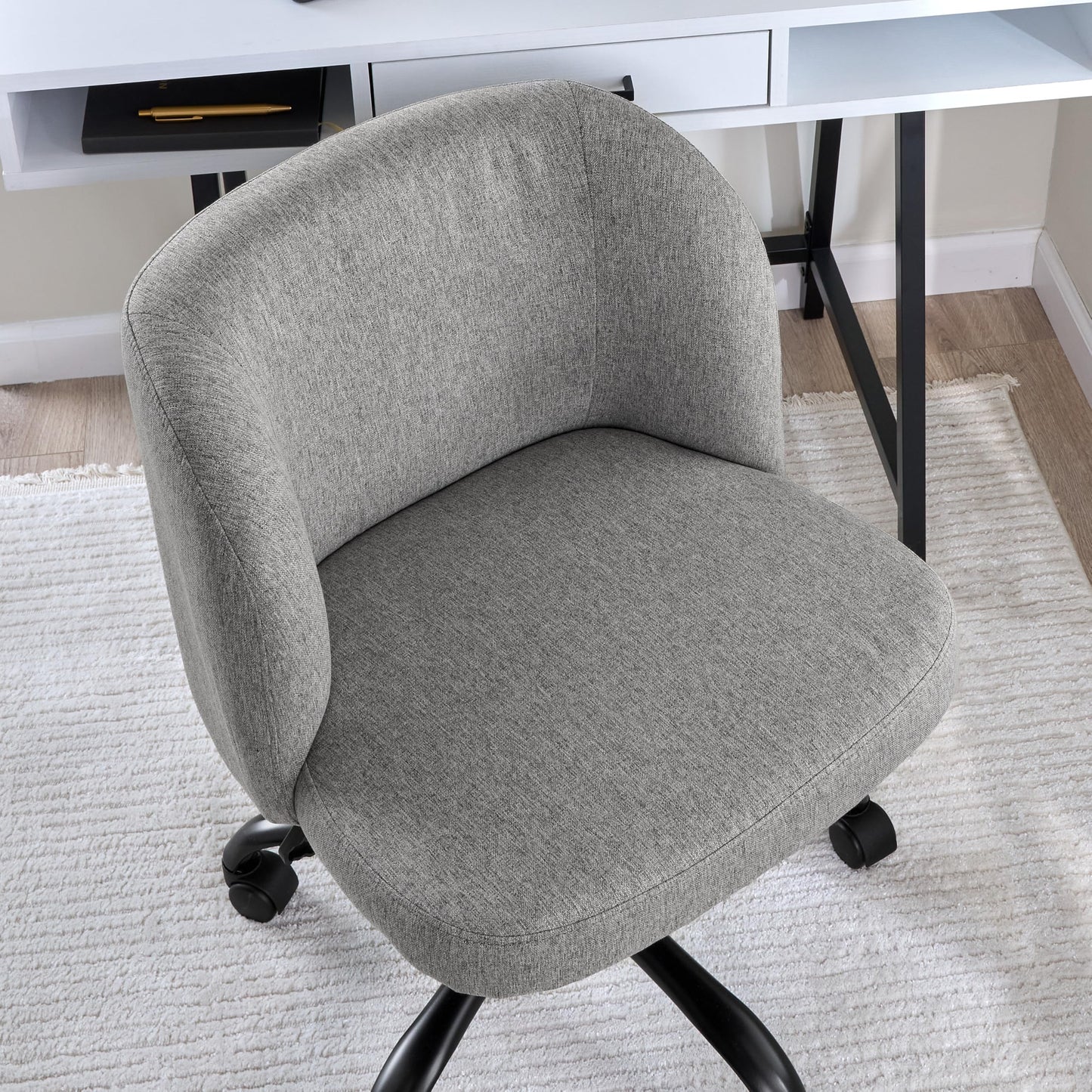 Bush Home Armless Desk Chair for Home Office, Adjustable Seating with Wheels and Swivel Base, Pembroke Collection, Warm Gray Fabric Upholstery