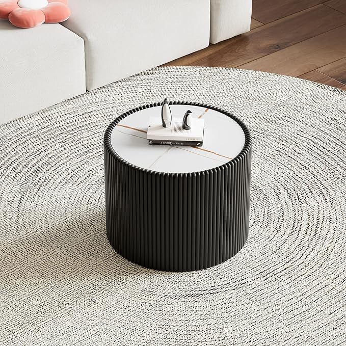 SSLine Round Drum Coffee Table Modern Sintered Stone Top Side End Table in
