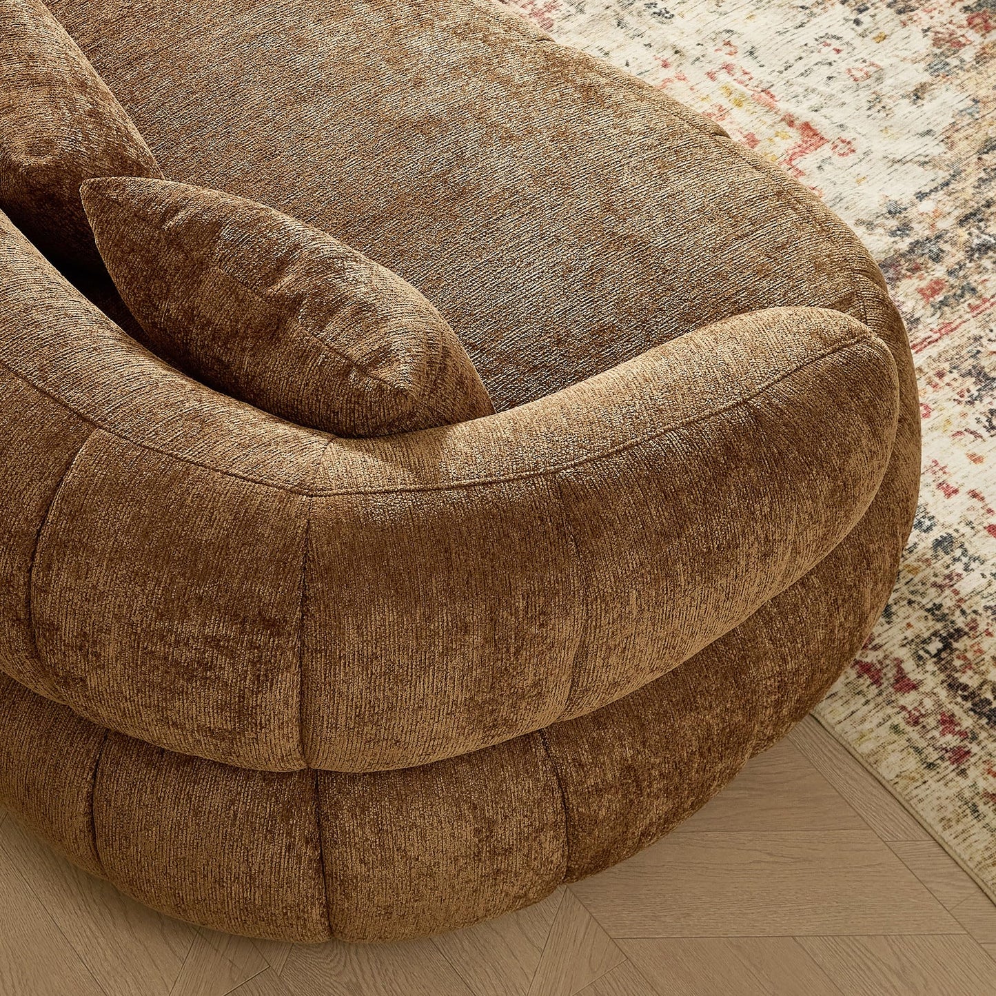BBTJOINT Loveseat Sofa Set, Channel Tufted Brown Chenille Upholstery, Curved Bubble Design, Modern Living Room Couch