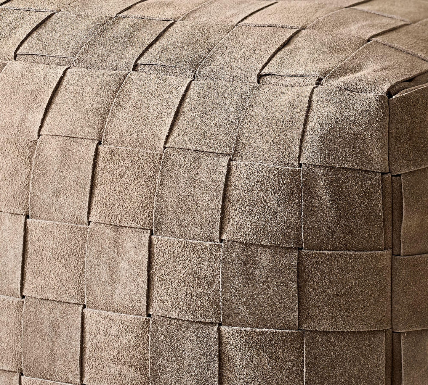 Luxury Handcrafted Suede Basketweave Pouf Ottoman – Soft & Durable Floor Cushion, Footrest, and Accent Seating for Living Room, Bedroom, & Office – Stylish Modern Home Décor (Brindle, 18" x 18" x 14")