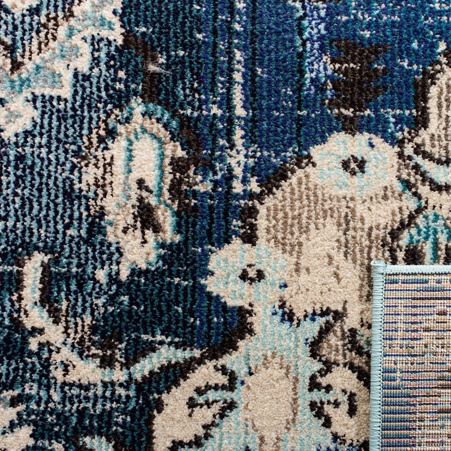 SAFAVIEH Monaco Collection Runner Rug - 2'2" x 14', Navy & Light Blue, Non-Shedding & Easy to Clean, Distressed Medallion Design, Ideal for Hallway, Foyer, Entryway, Kitchen, Bedroom (MNC243N)