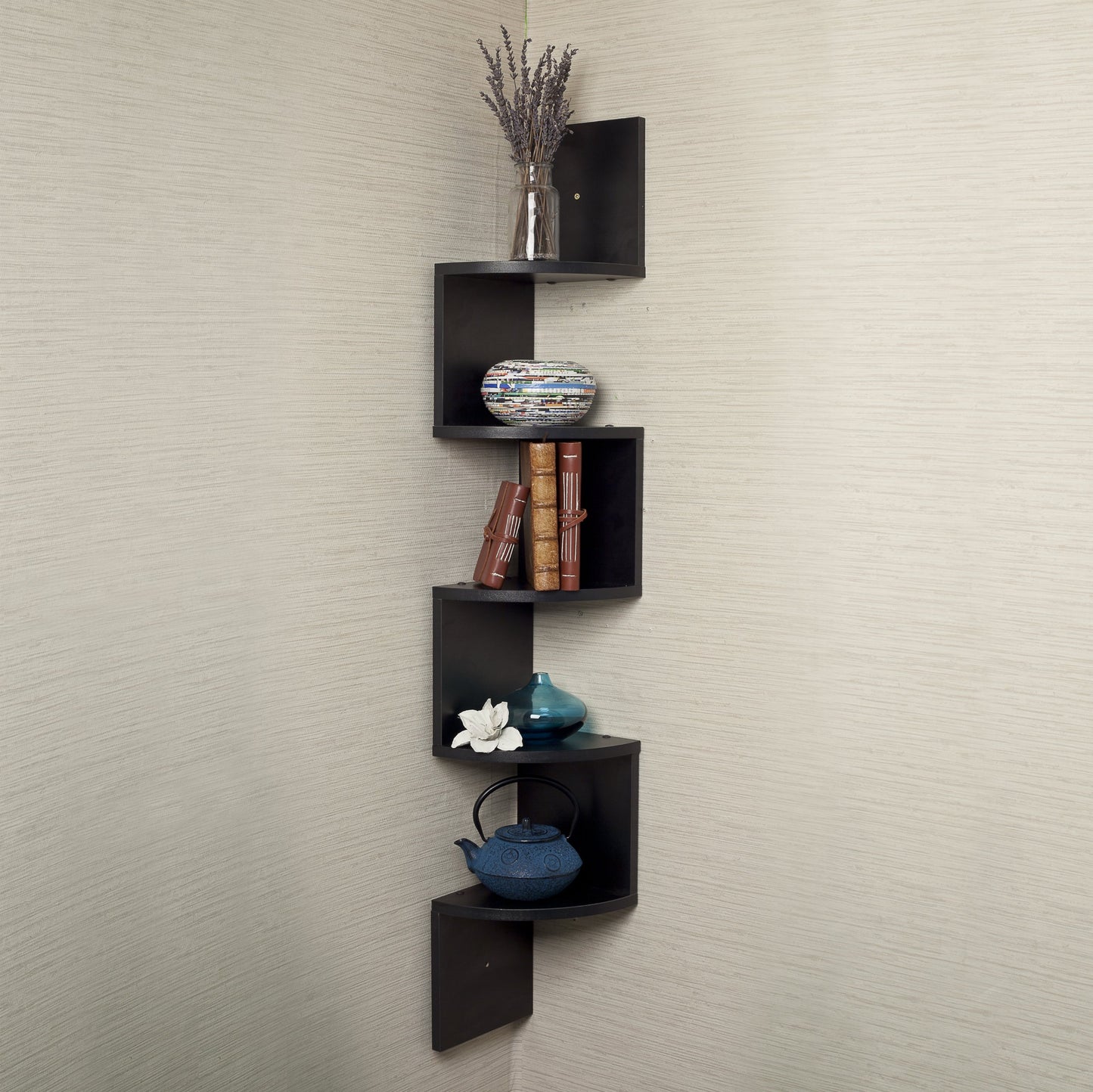 Danya B. XF11035BK Large Decorative 5-Tier Corner Floating Wall Mount Display Shelving Unit - Black