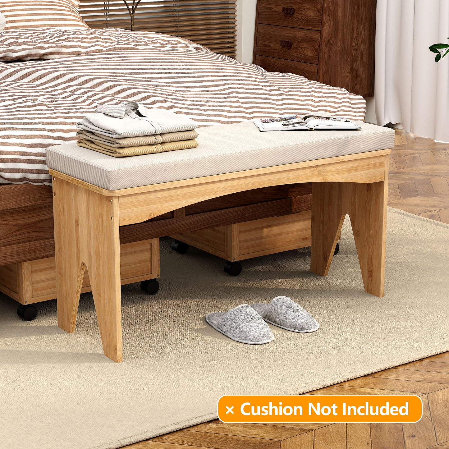 APRTAT Bamboo 35.4" Dining Room Bench, Long Indoor Shoe Bench Seat, Natural