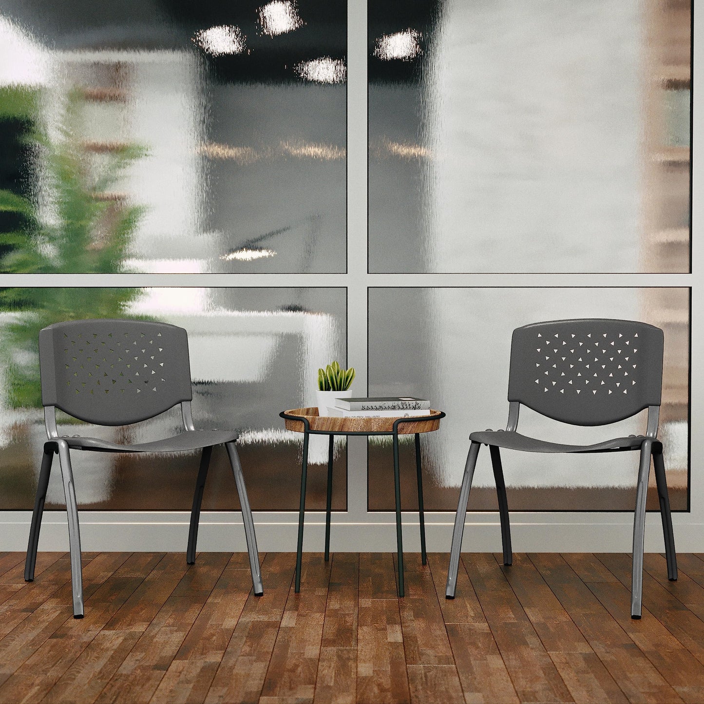 Flash Furniture HERCULES -5 Pack 880 lb. Capacity Gray Plastic Stack Chair | Comfortable Seating with Durable Design