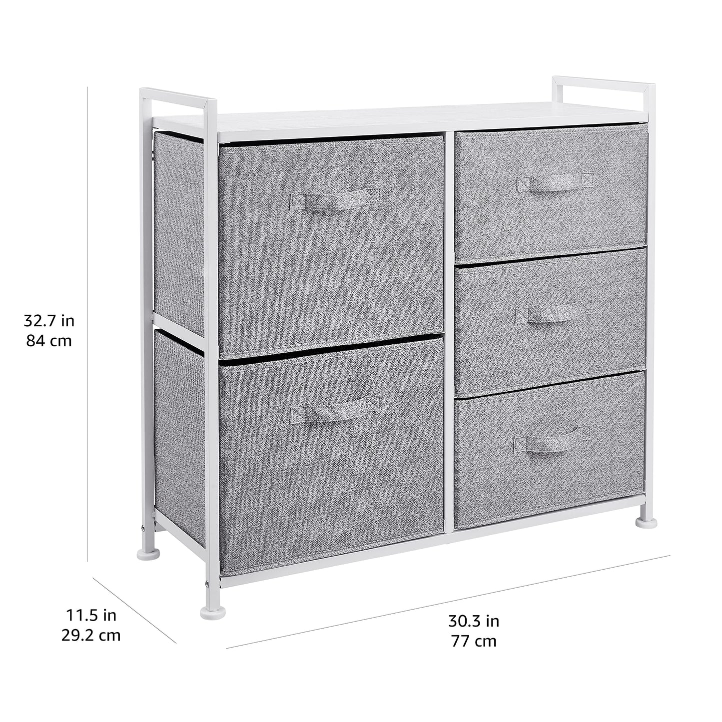 Amazon Basics Bedroom Closet Organizer with 5-Fabric Storage Drawers for Clothes Storage, White