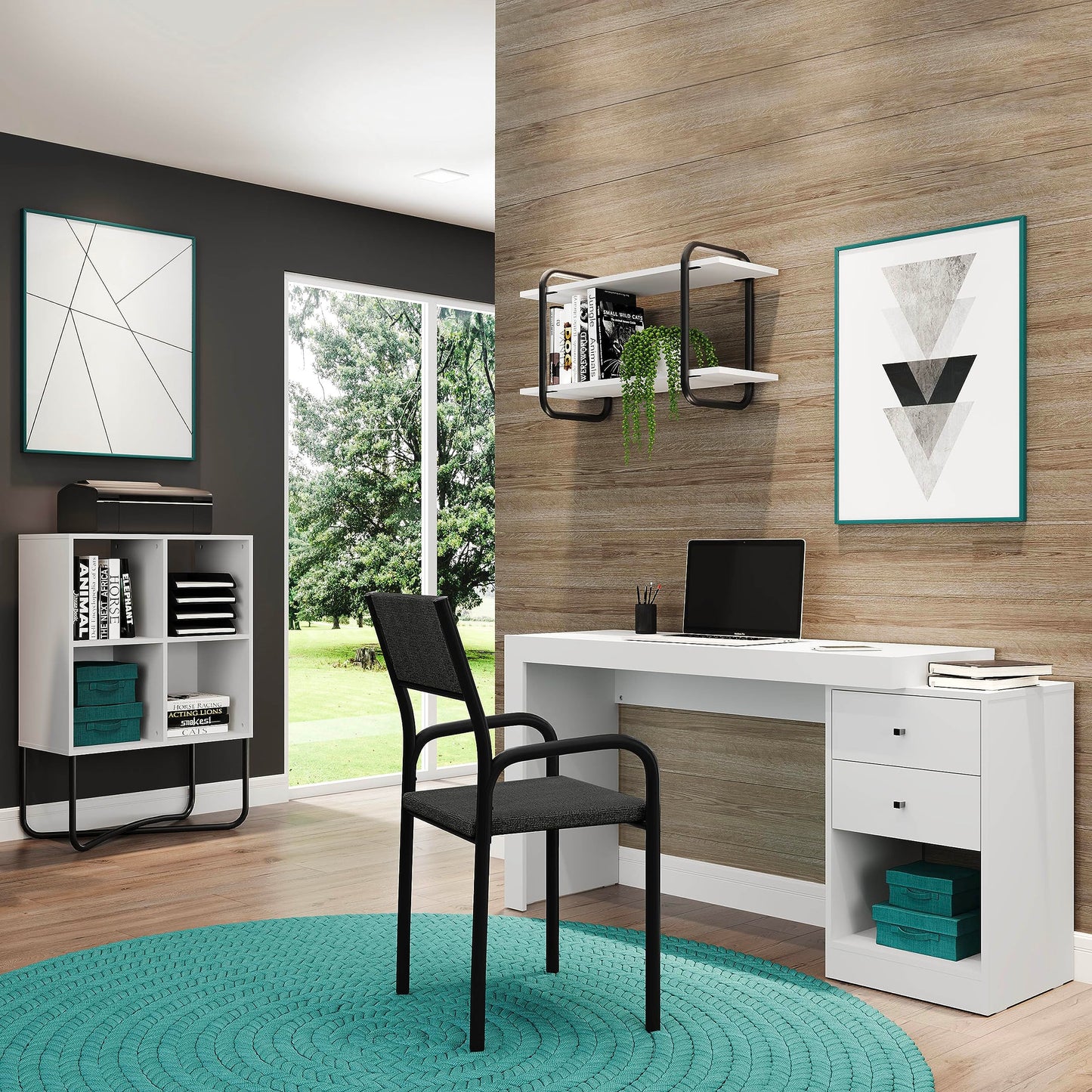 Expandable Desk with Storage Drawers & Open Shelf - Expands from 47 Inch to 57 Inch - White Computer Desk with Printer Space - Modern Home Office Table with Drawers - Techni Mobili Blanco Collection