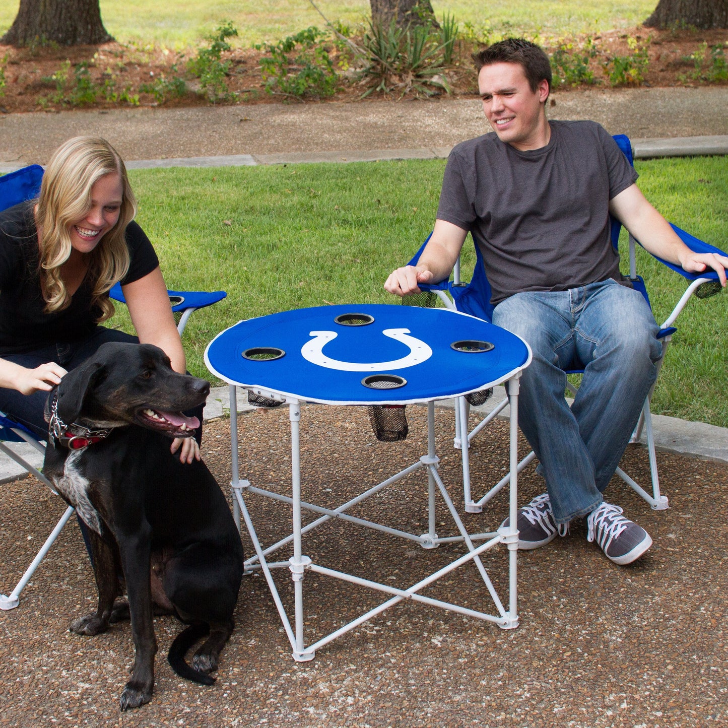 Logo Brands NCAA Kansas Jayhawks Round Tailgating Table – Portable with Foldable Legs, 4 Cup Holders, Powder-Coated Steel, and 27.6" Surface Diameter, Team Color