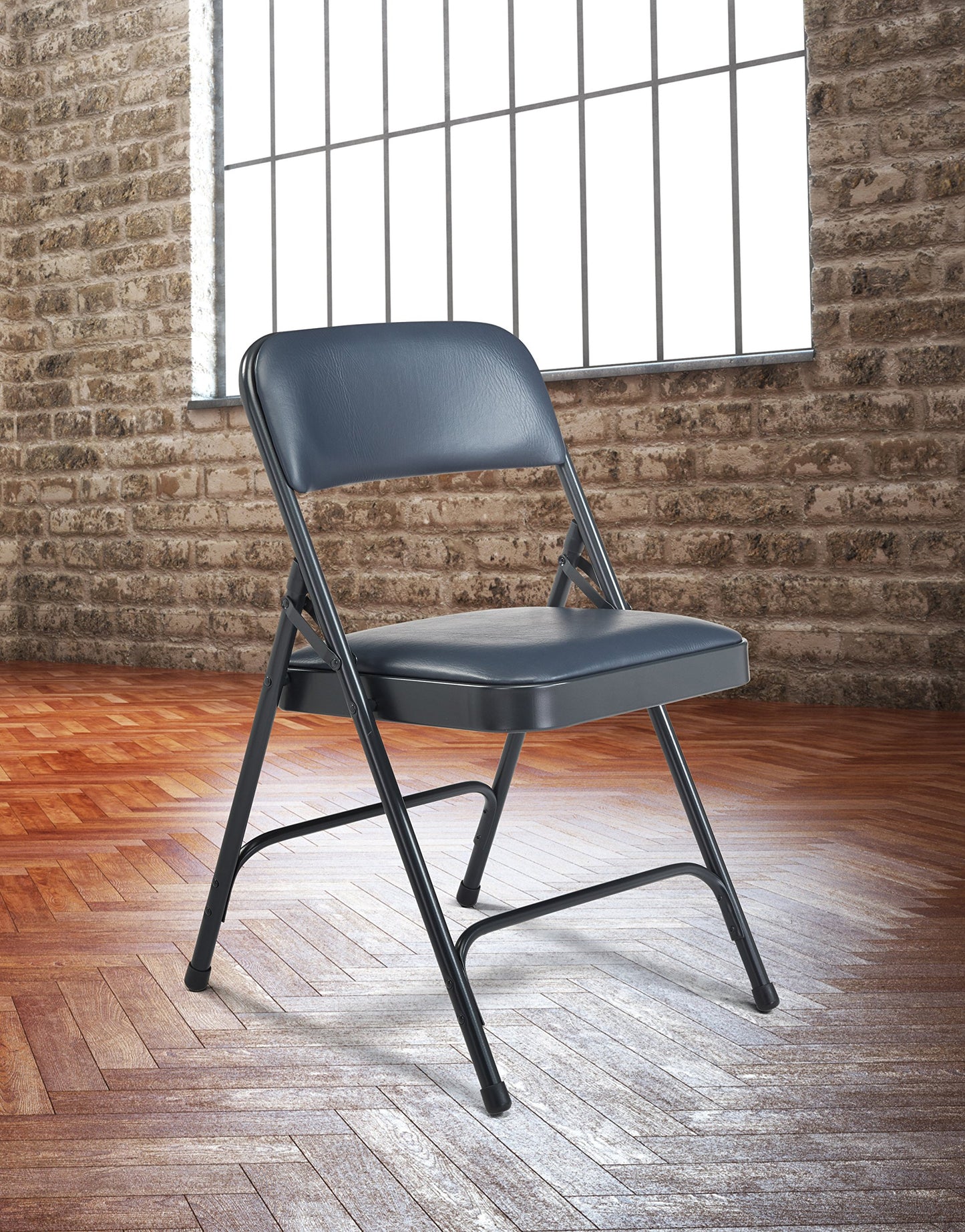 Premium Padded Portable Folding Chairs by National Public Seating – 1200 Series Upholstered, Heavy-Duty Foldable Chairs for Indoor & Outdoor Use – Set of 4, Comfortable & Durable, Midnight Blue