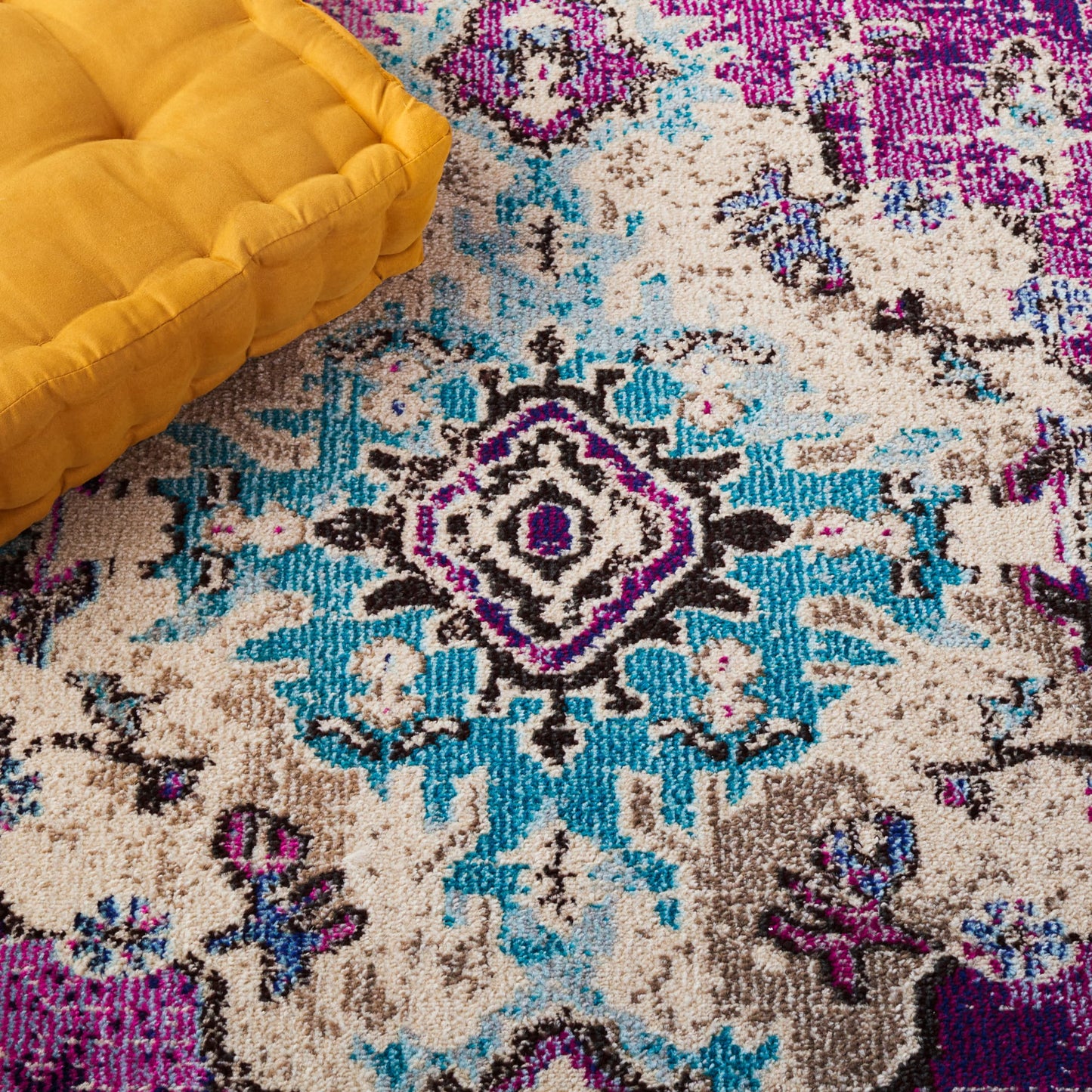 SAFAVIEH Monaco Collection Runner Rug - 2'2" x 14', Violet & Light Blue, Non-Shedding & Easy to Clean, Distressed Medallion Design, Ideal for Hallway, Foyer, Entryway, Kitchen, Bedroom (MNC243L)