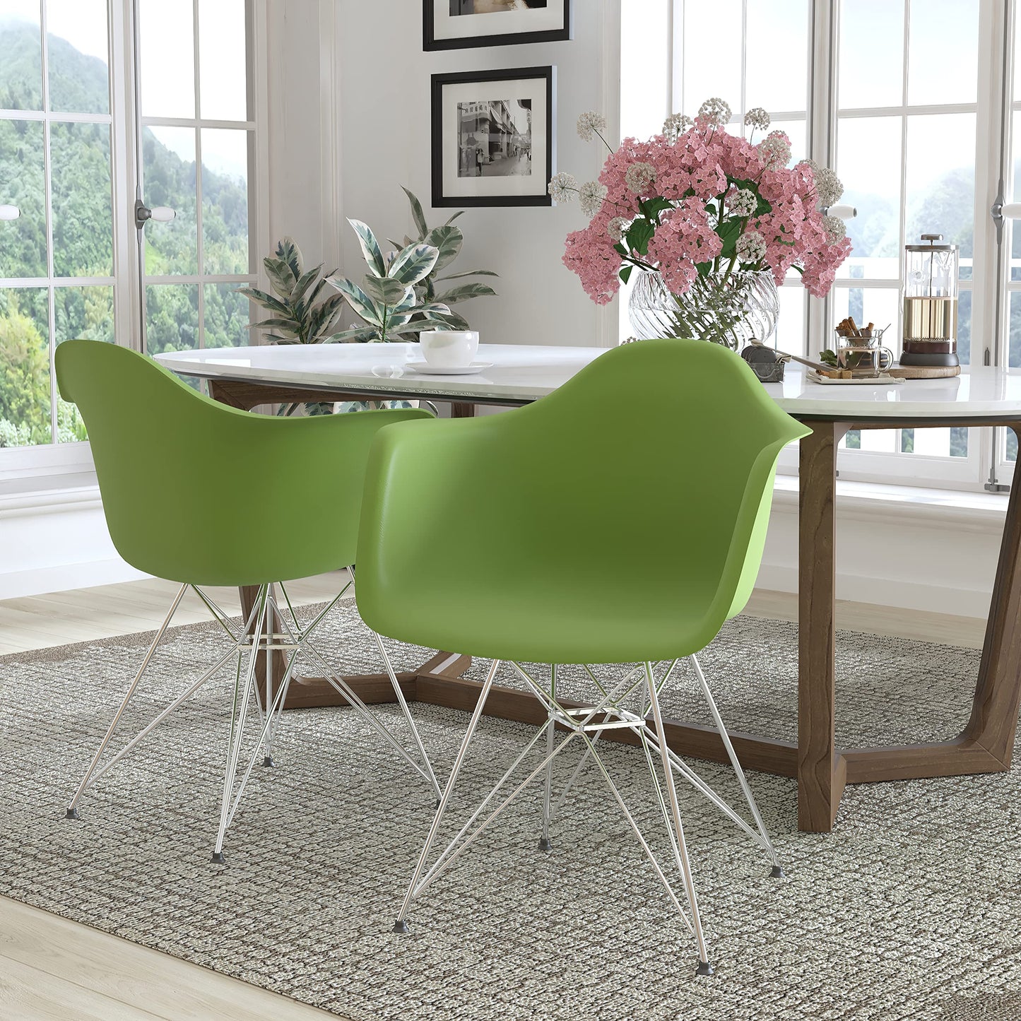 Flash Furniture 2 Pk. Alonza Series Green Plastic Chair with Chrome Base