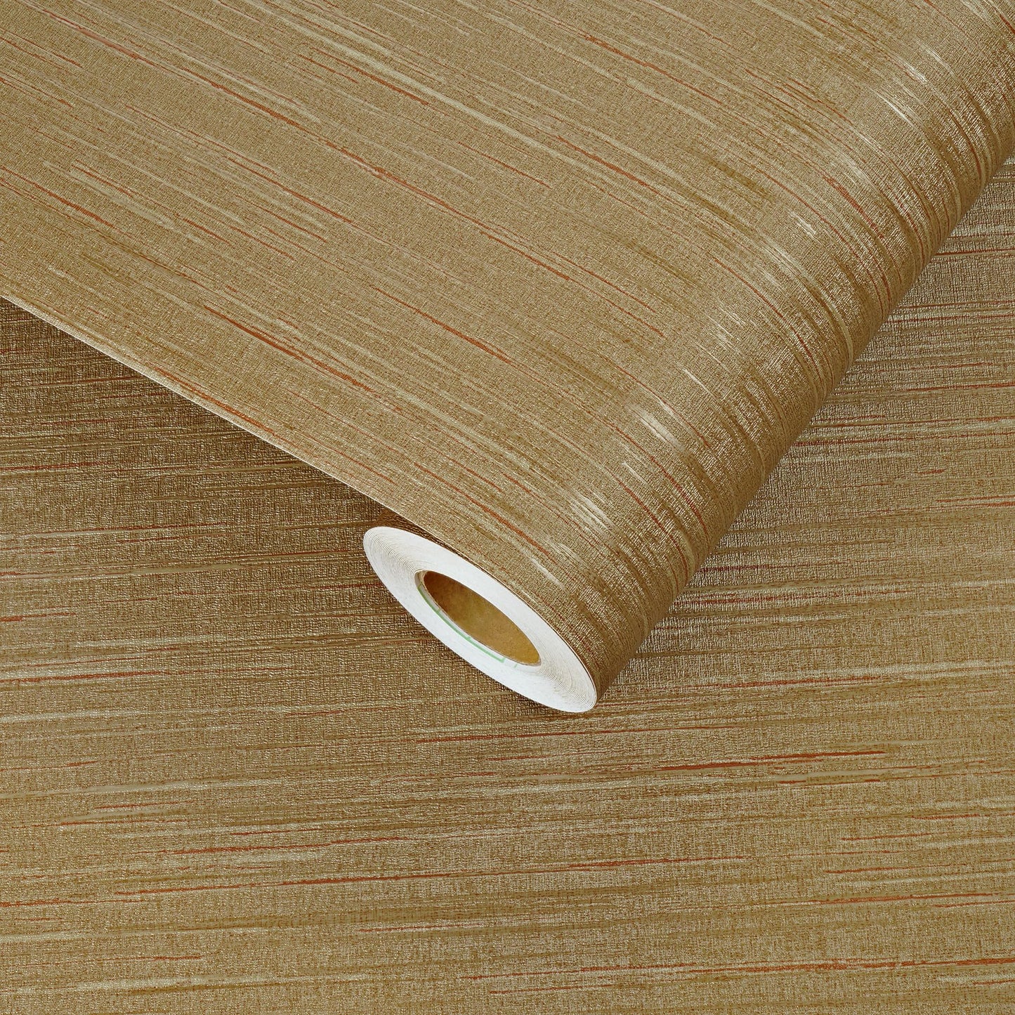 STICKEEP Brown Gold Grasscloth Wallpaper Textured Peel and Stick Fabric Wallpaper Gold Contact Paper 17.7"x315" Luxury Golden Grasscloth Vinyl Wall Paper for Bathroom Bedroom Living Room Wall Decor