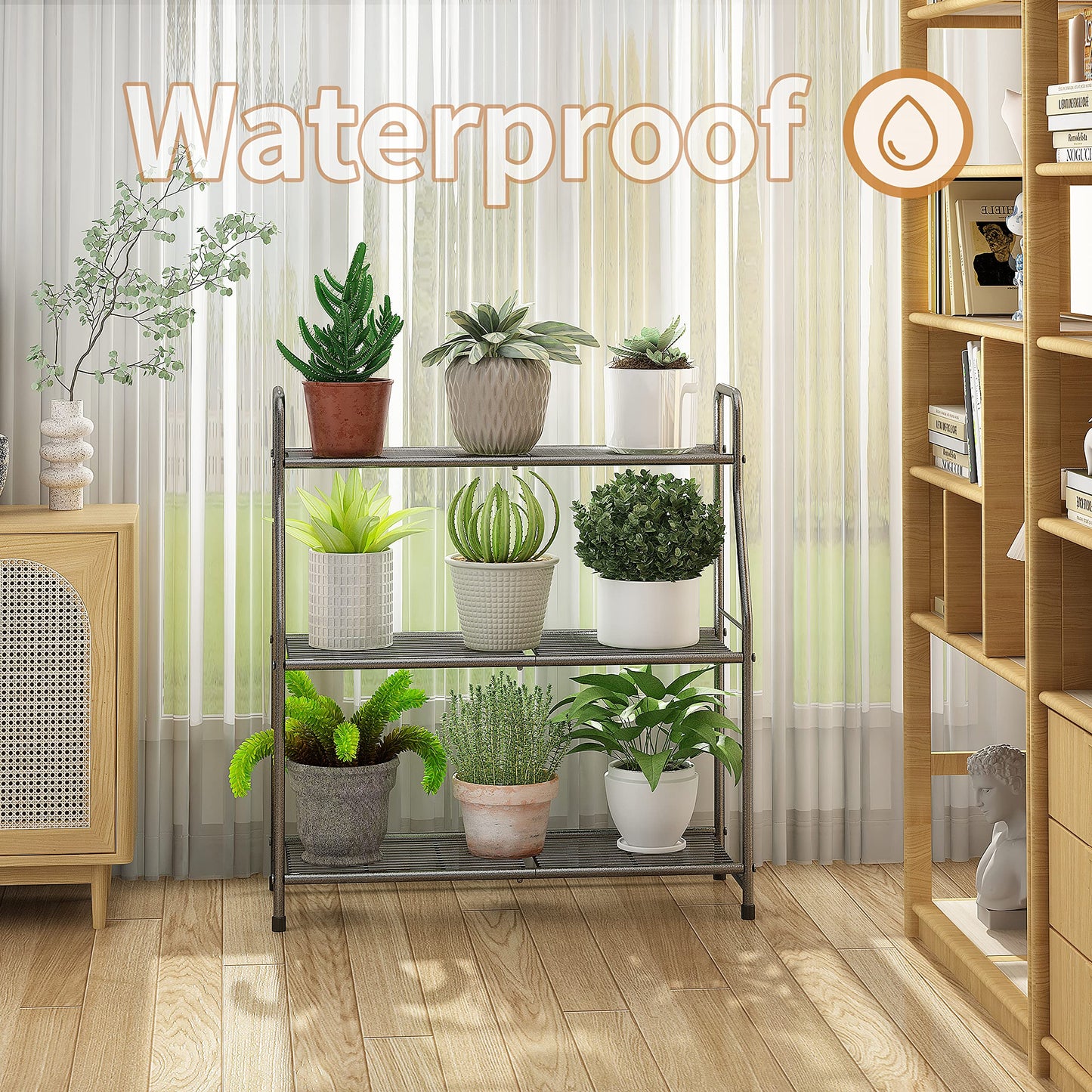 Simple Trending Plant Stand Outdoor Indoor 3 Tier Metal Waterproof Plant Shelf for Living Room Balcony Garden