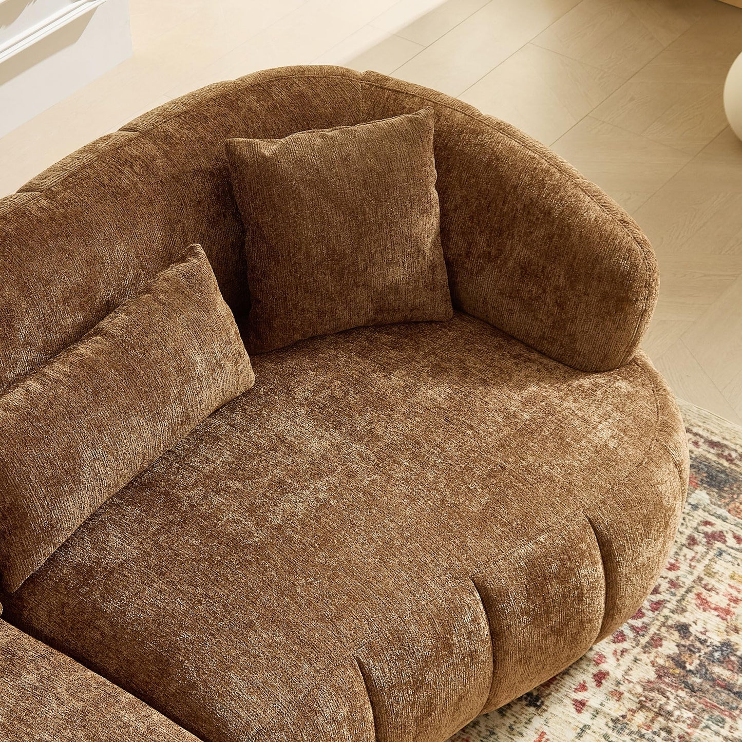 BBTJOINT Loveseat Sofa Set, Channel Tufted Brown Chenille Upholstery, Curved Bubble Design, Modern Living Room Couch