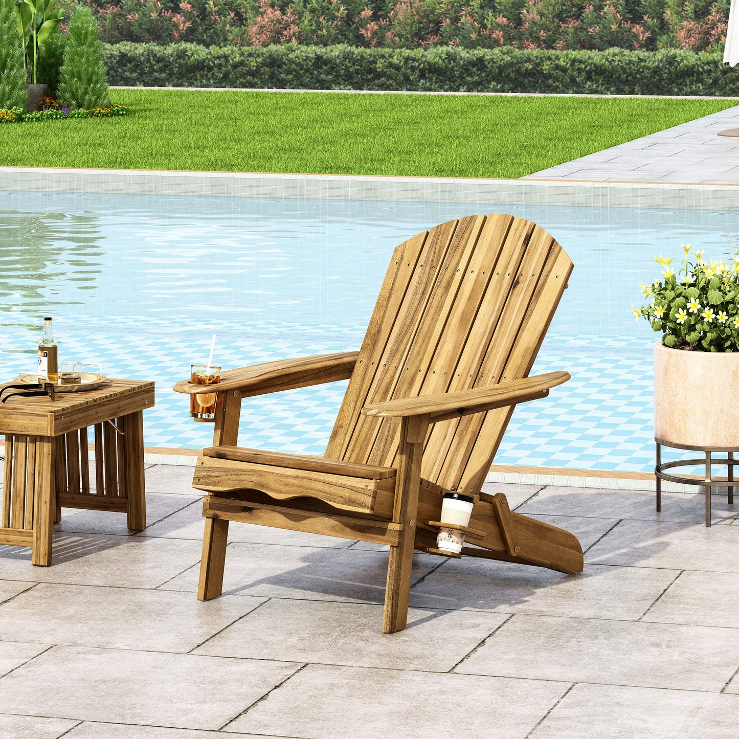 Christopher Knight Home Cynthia Outdoor Acacia Wood Folding Adirondack Chair, Natural
