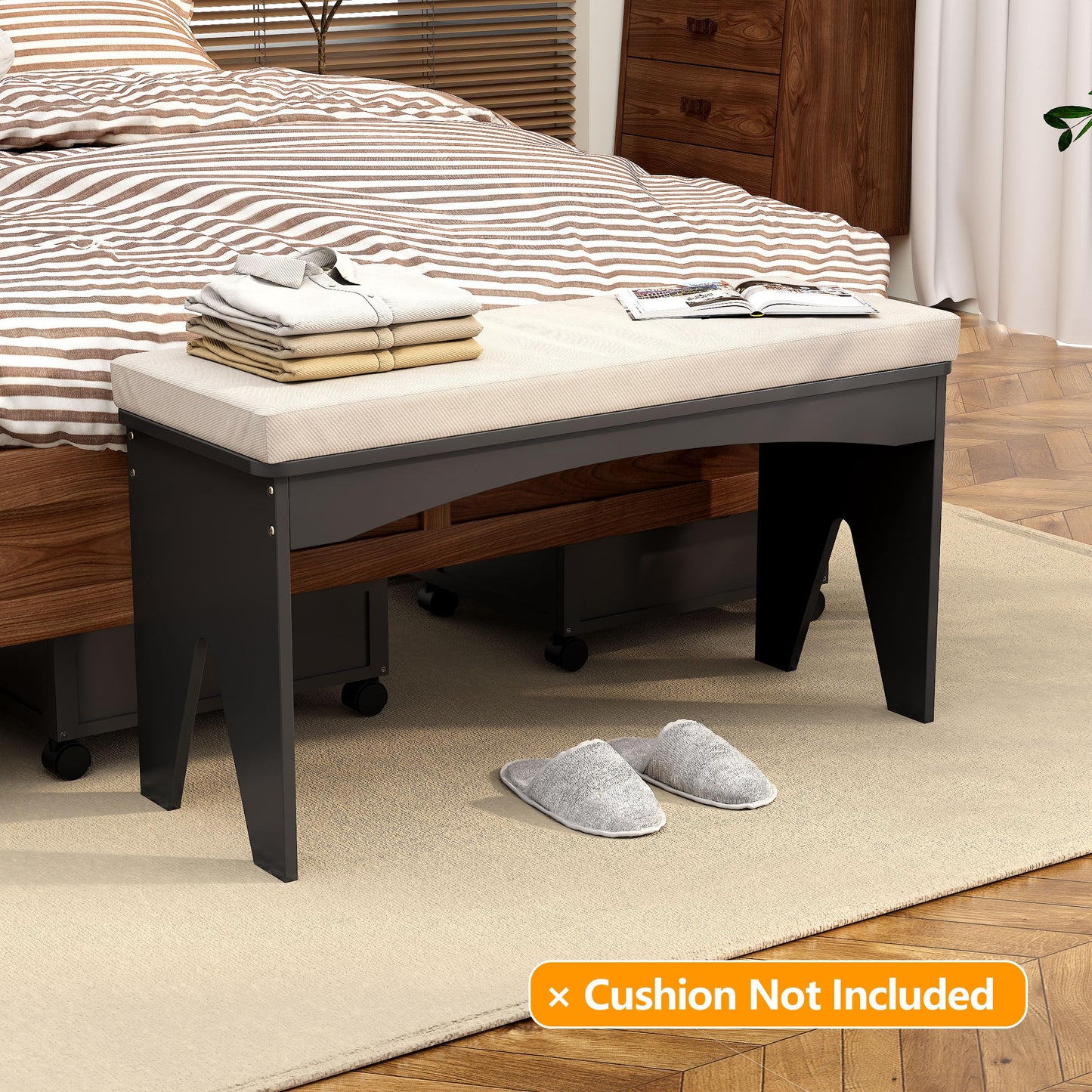 APRTAT Bamboo 35.4" Dining Room Bench, Long Indoor Shoe Bench Seat, Black