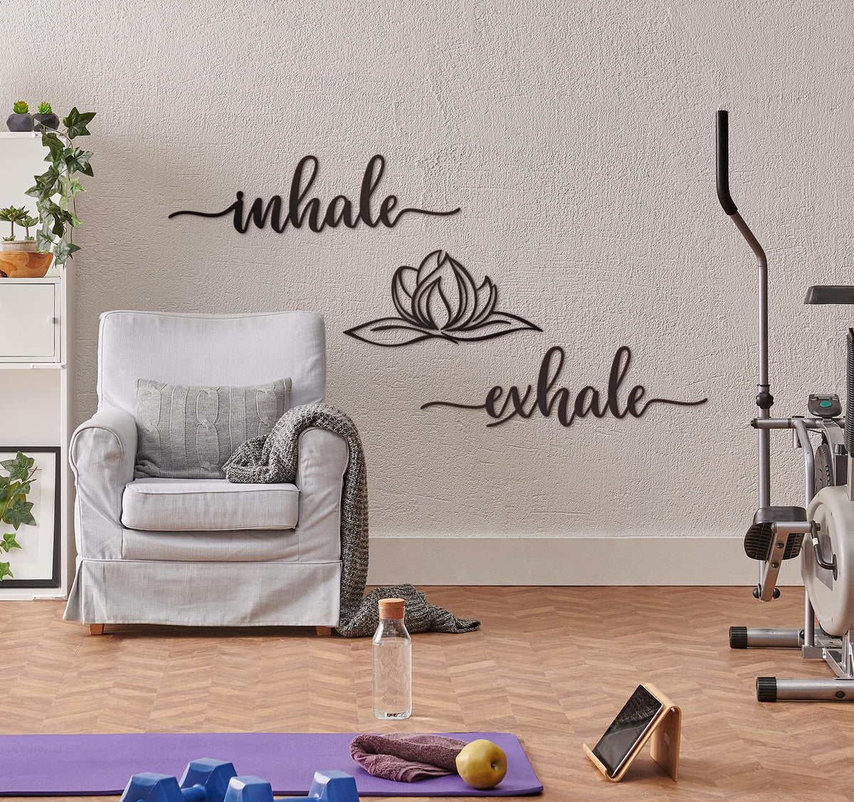 Vivegate Home Inhale Exhale Wall Art Lotus Flower Metal Zen Wall Decor - 18"X18" Black Modern Clearance Inhale Exhale Lotus Flower Metal Wall Signs For Hanging Room Shelf Décor
