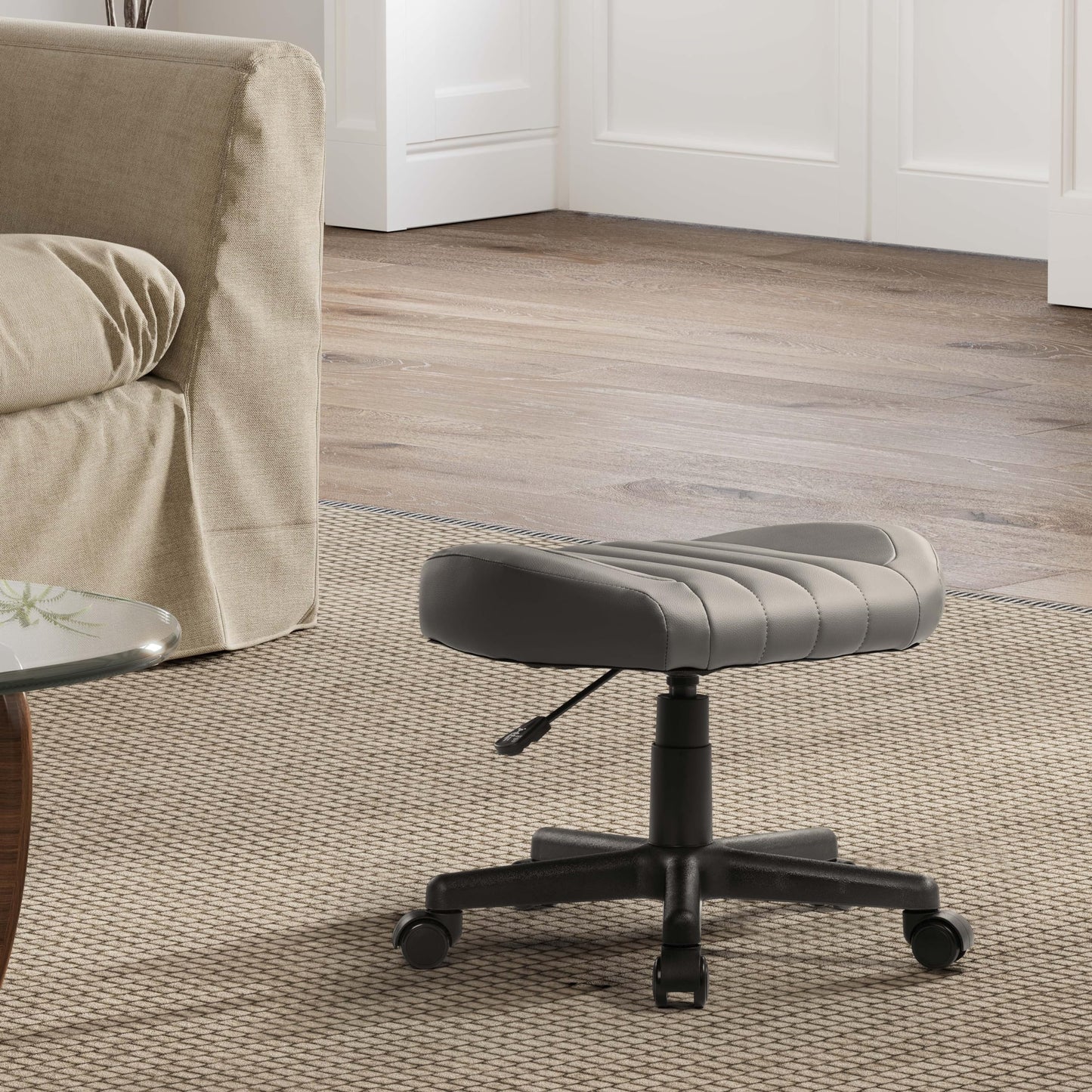 EUREKA ERGONOMIC Height Adjustable Foot Stool,19x18'' Large Seat Under Desk Footrest,Swivel Rolling Chair W Sturdy Wheels,Ottoman Stool Simple Meeting Chair for Home Office,Grey