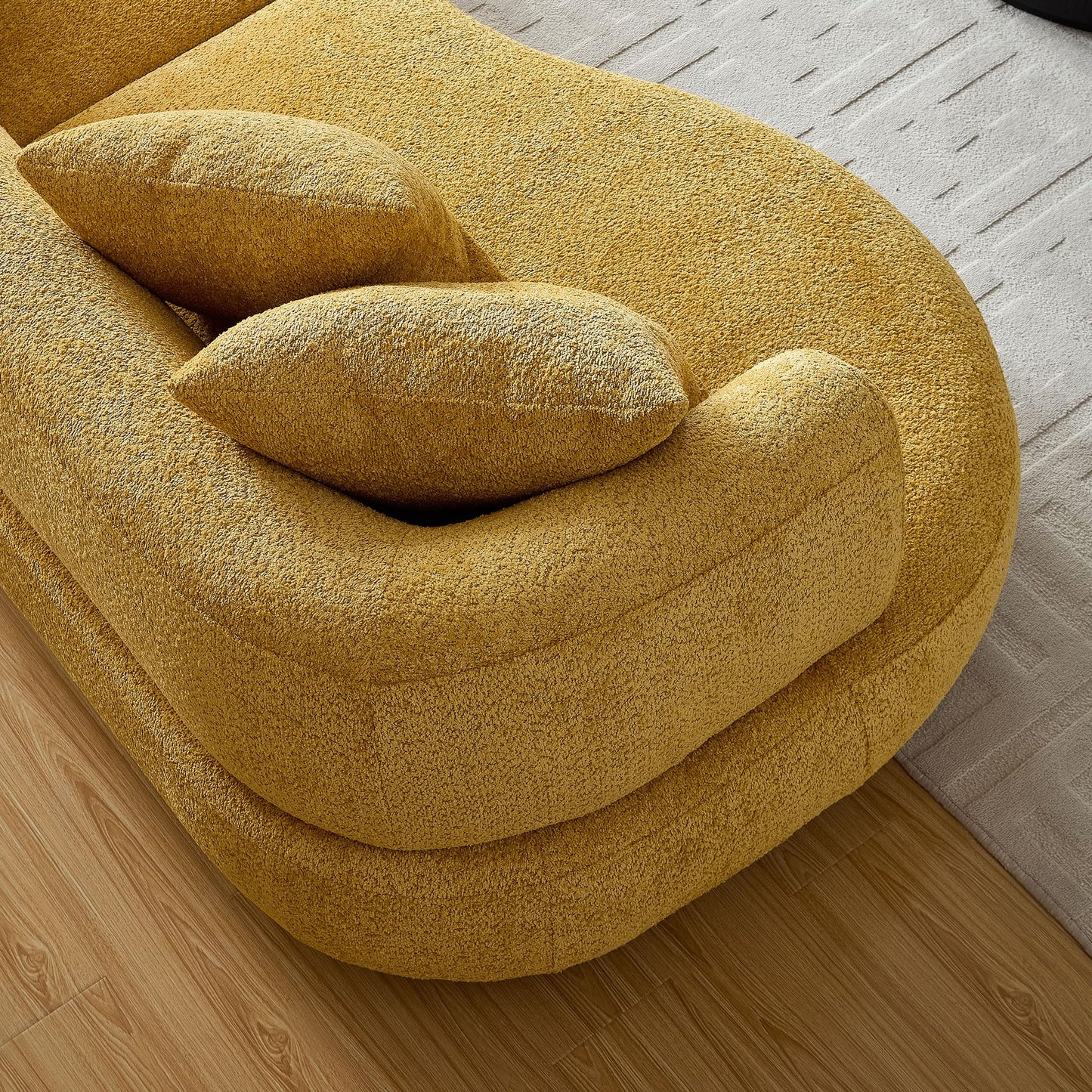 BBTJOINT Modern Curved Bubble Sofa, Mustard Yellow loveseat Sectional,Upholstered Couch, Contemporary Design,Minimalist 102 '' Chaise for Living Room, Boucle Fabric Deep Seat