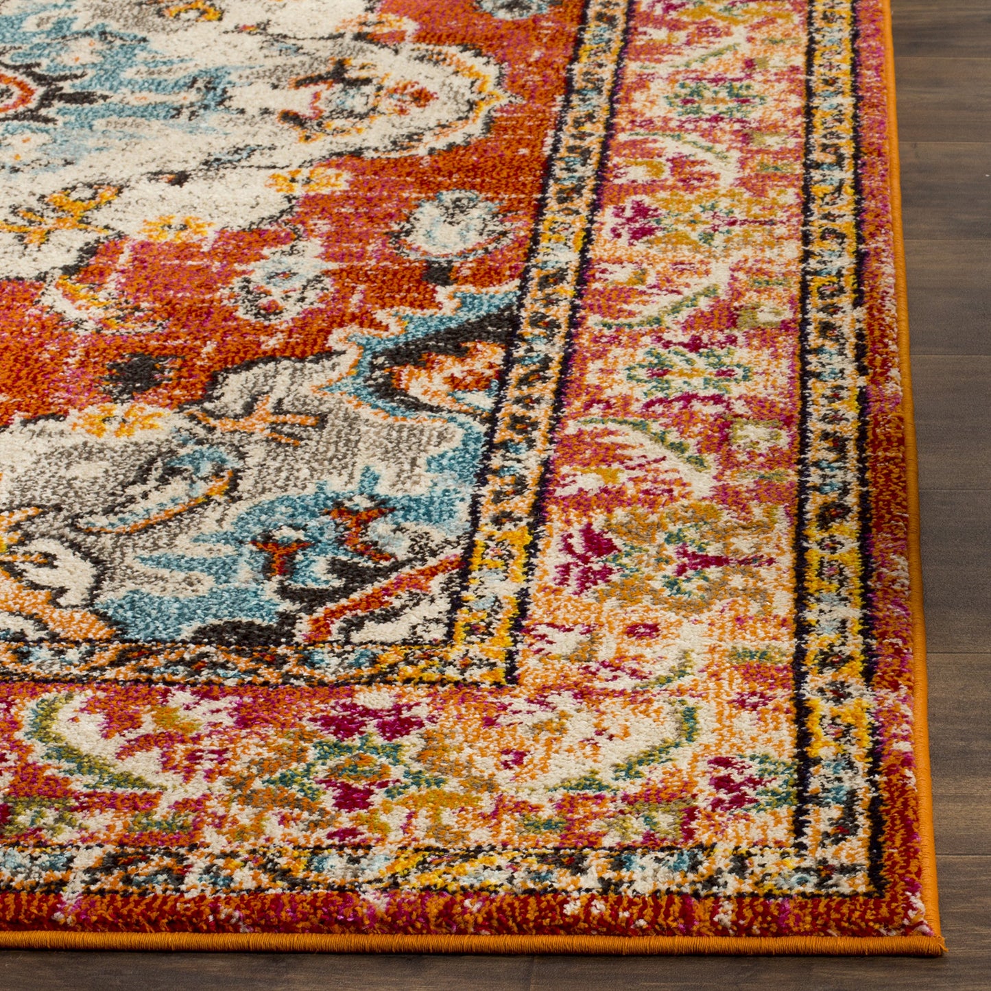SAFAVIEH Monaco Collection Runner Rug - 2'2" x 14', Orange & Light Blue, Non-Shedding & Easy to Clean, Distressed Medallion Design, Ideal for Hallway, Foyer, Entryway, Kitchen, Bedroom (MNC243H)