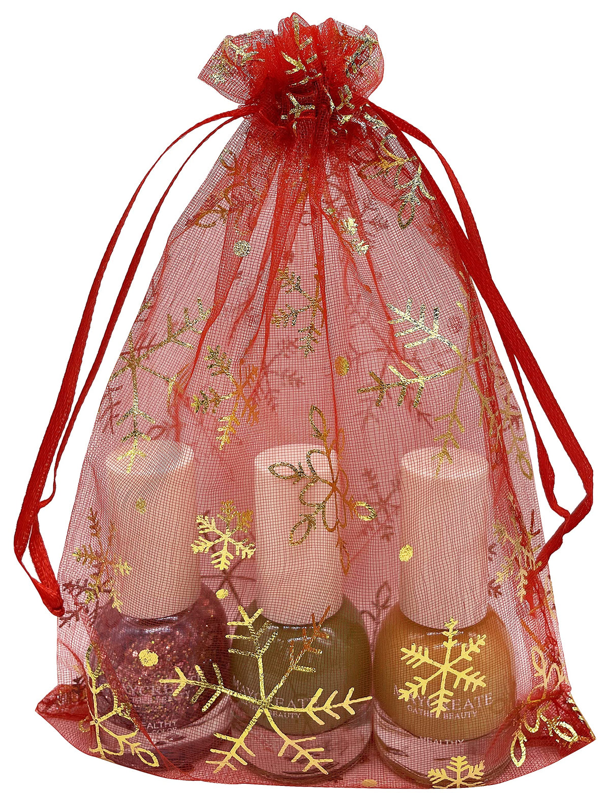 Jexila 100PCS Christmas Organza Bag 5''X7'' Red Snowflake Mesh Drawstring Jewelry Gift Bags for Xmas Wedding Party Favor Treat Bags