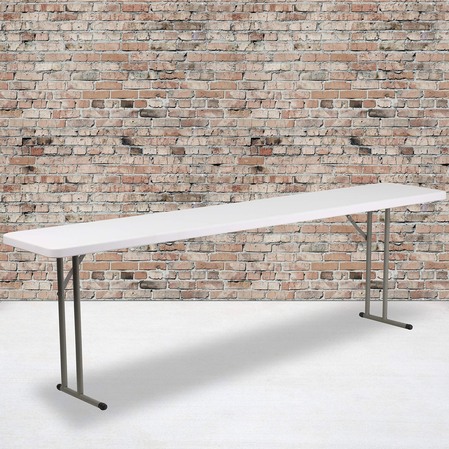 EMMA + OLIVER 8-Foot Granite White Plastic Folding Training/Seminar Table