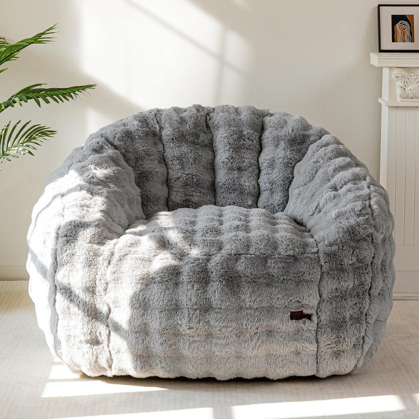 MAXYOYO Giant Bean Bag Chair for Adults, Stuffed Shell-Shaped Large Bean Bag Couch, Cozy Living Room Chair with Filler, Floor Sofa Lazy Sofa for Bedroom Living Room, Grey