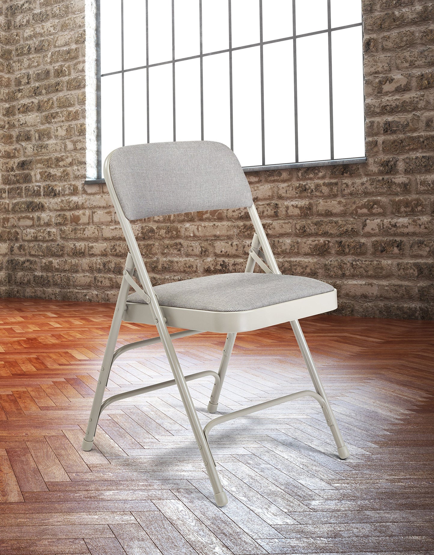 National Public Seating 2302 Deluxe Fabric Upholstered Triple Brace Double Hinge Premium Folding Chair, Graystone Surface, Gray Frame