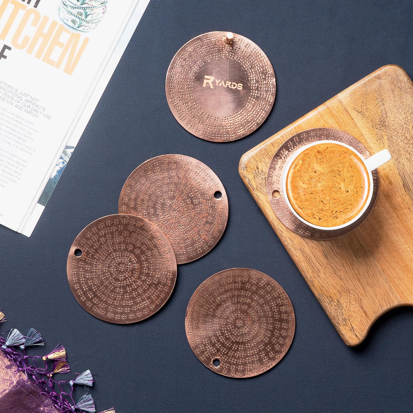 Copper Coasters Set of 4 with Holder - Premium Handmade Drink Coasters for Home & Bar - Elegant Copper Gift Set for Housewarming, Wedding, or Office